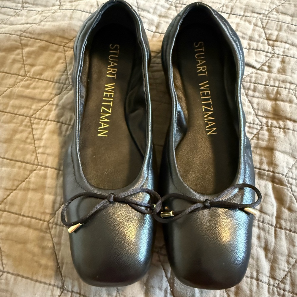Stuart Weitzman Black Flats with Classic Rounded Toe